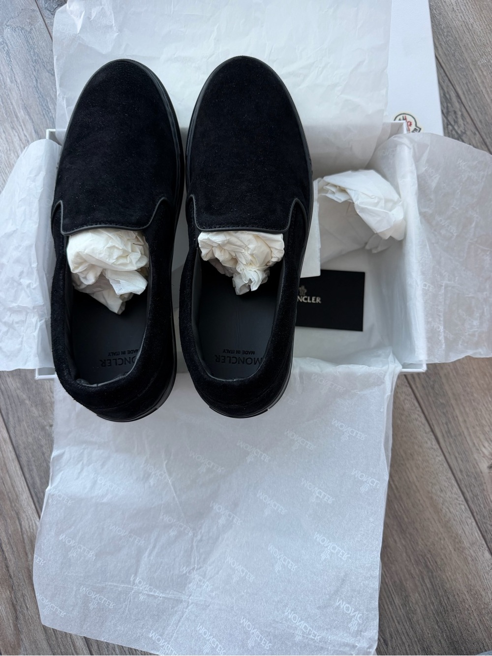 Moncler Black Suede Slip-On Sneakers
